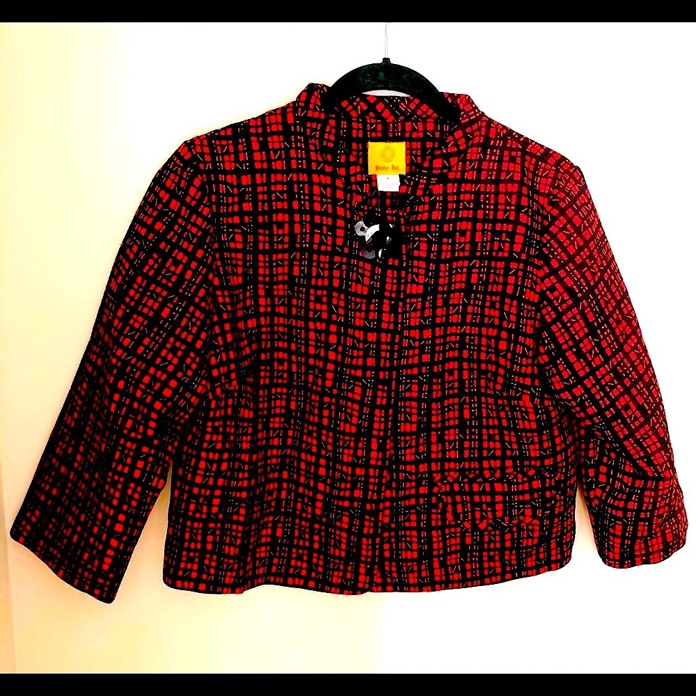 Ruby Rd. Red White Cropped Swing Jacket 6 - Picture 2 of 4
